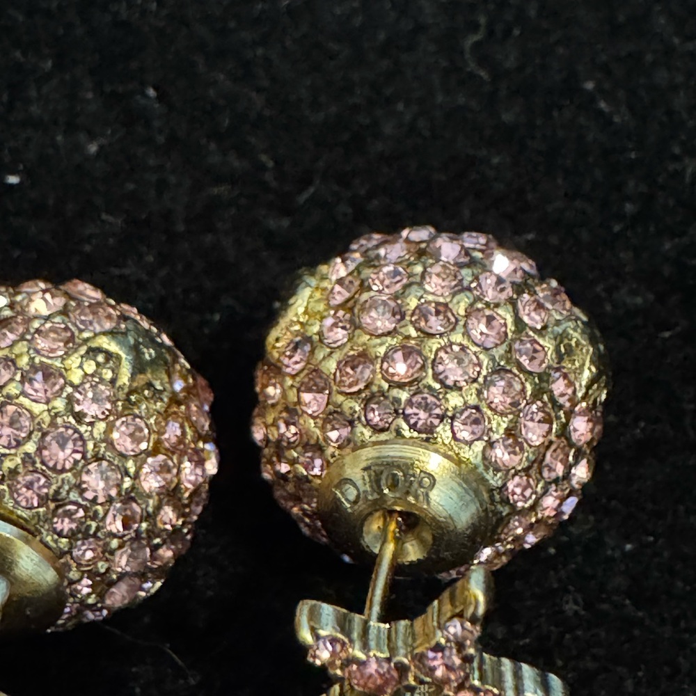 Dior Pink and Gold Pavé Crystal Earrings - Picture 4 of 5